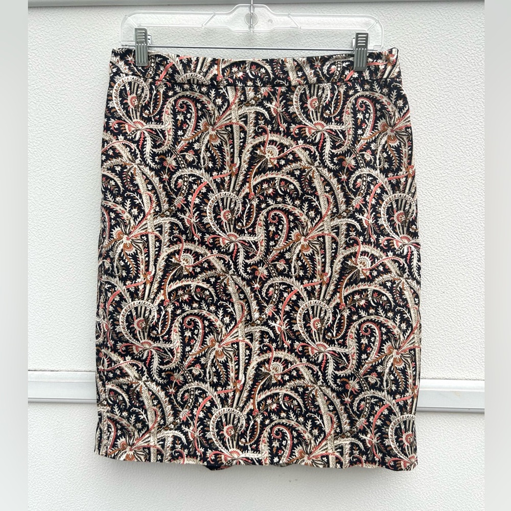 J. CREW Pencil Skirt Sz 6 Feather Paisley Print Navy Blue Multi No. 2 Office - Picture 10 of 13